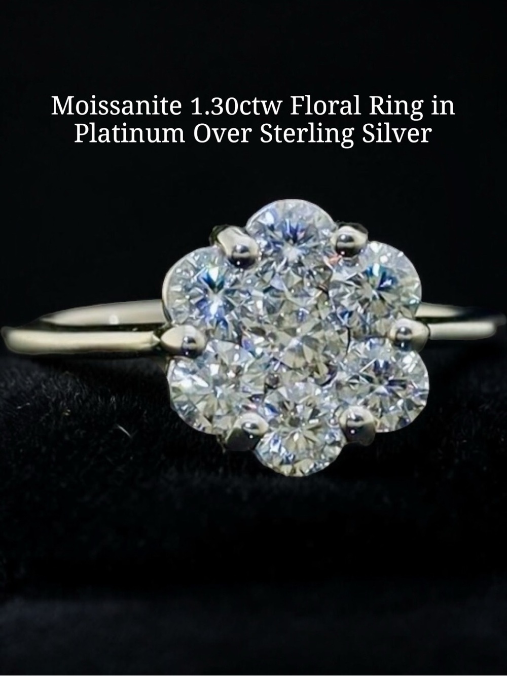 Moissanite 1.30ctw Floral Ring in Platinum Over Sterling Silver